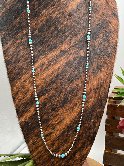 Dresden Sterling Varied Navajo & Tumbled Turquoise Necklace - 36"
