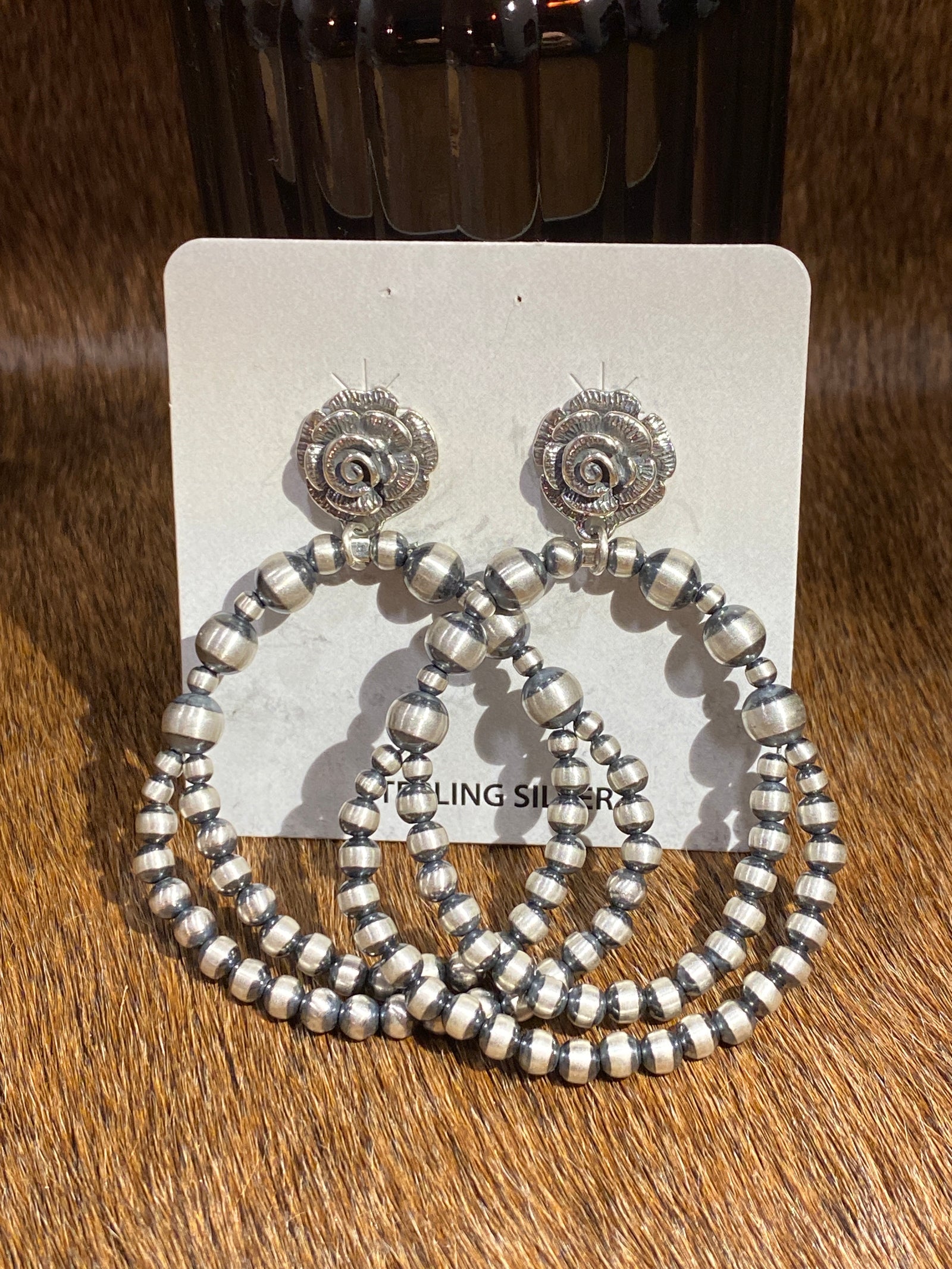 Fraya Sterling Rose Post Double Hoop Navajo Earrings - 2.5"