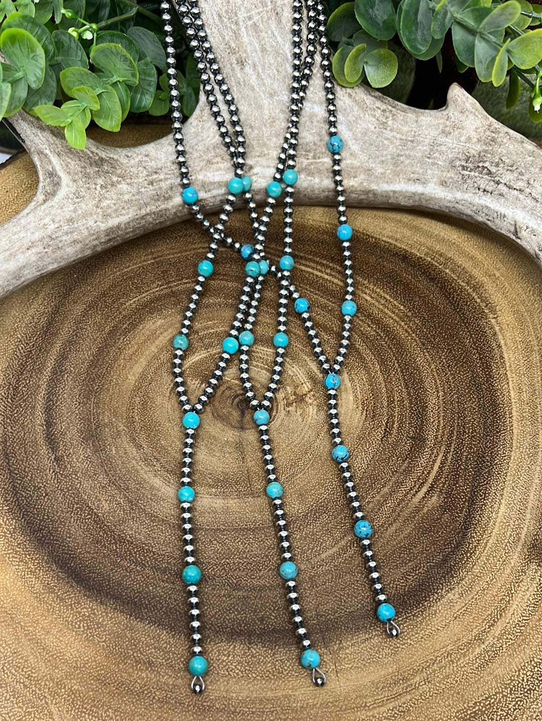 Y Sterling 4-6mm Navajo & Turquoise Bead Necklace