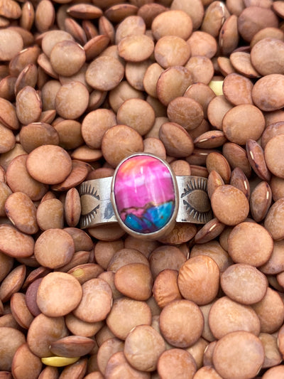 Auriel Lash Stamped Pink Dahlia Mojave Sterling Ring