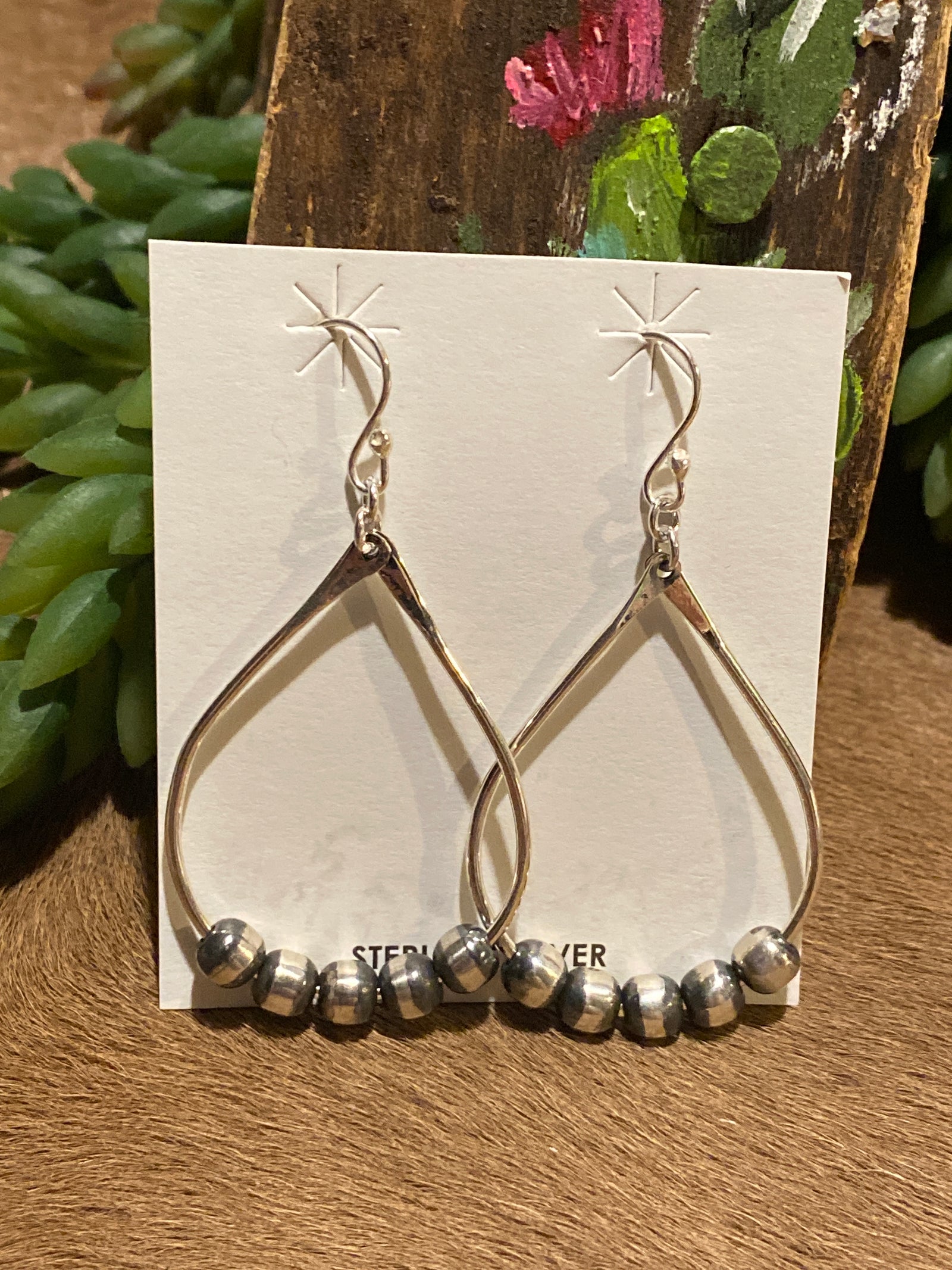 Rory Wire Teardrop 6mm Navajo Earrings - 2.4"