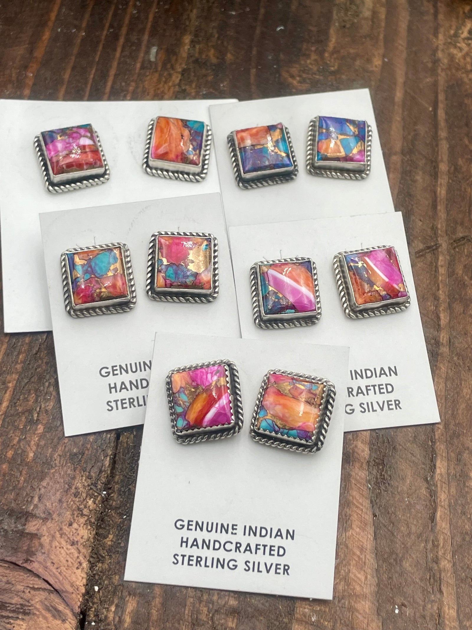 Zara Roped Pink Dahlia Mojave Square Earrings