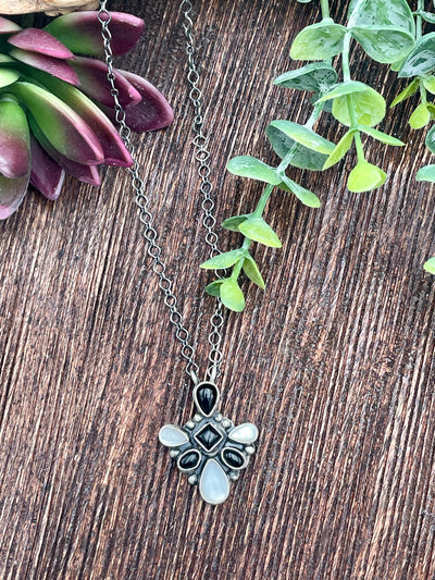 Langford Sterling Necklace With Pearl & Onyx Pendant - 18"