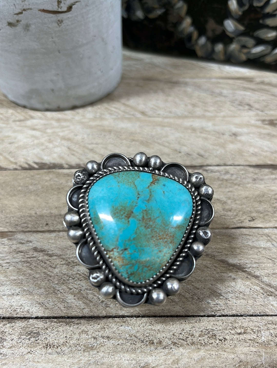 Arches Sterling Framed Large Turquoise Triangle Ring - Adjustable
