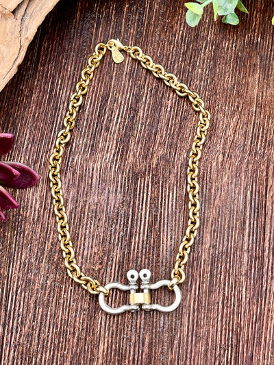 Two Tone Hinge Chain Necklace - 18"