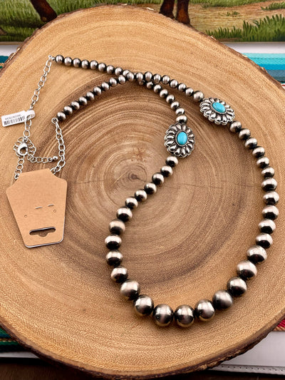 Lexi Fashion Silver Pearl & Concho Necklace