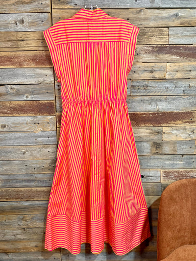 Felicia Hot Pink & Orange Striped Midi Dress