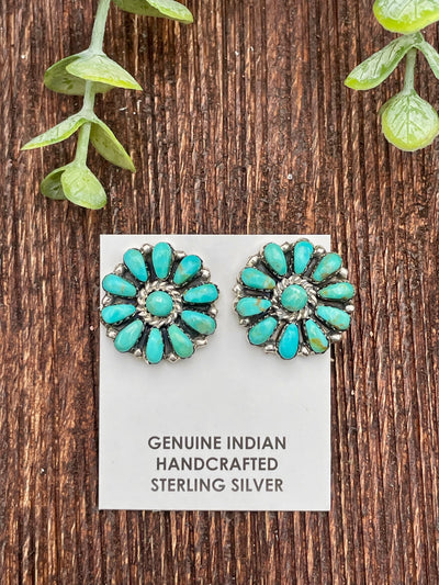 Grace Raised Stone Turquoise Flower Earrings - .8"