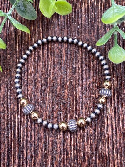 Axis Sterling 4mm Navajo, Stamped Bead & Gold Bracelet