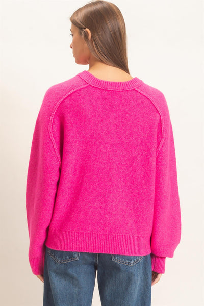 Britt Henley Top With Reverse Seams - Fuchsia