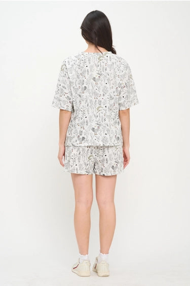 Rooster Floral Print Relaxed Fit T-Shirt
