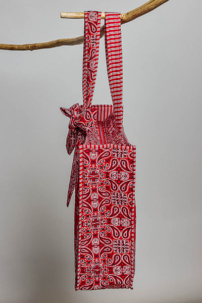 Quilted Bandana Paisley Striped Trim Oversized Tote Bag