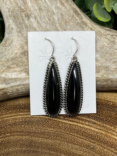 Dakota Sterling Silver Teardrop Black Onyx Fish Hook Earrings