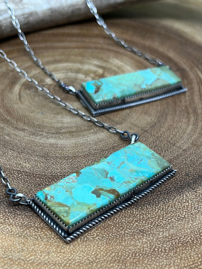 Jodie Sterling Link Chain With 2" Kingman Turquoise Bar - 22"