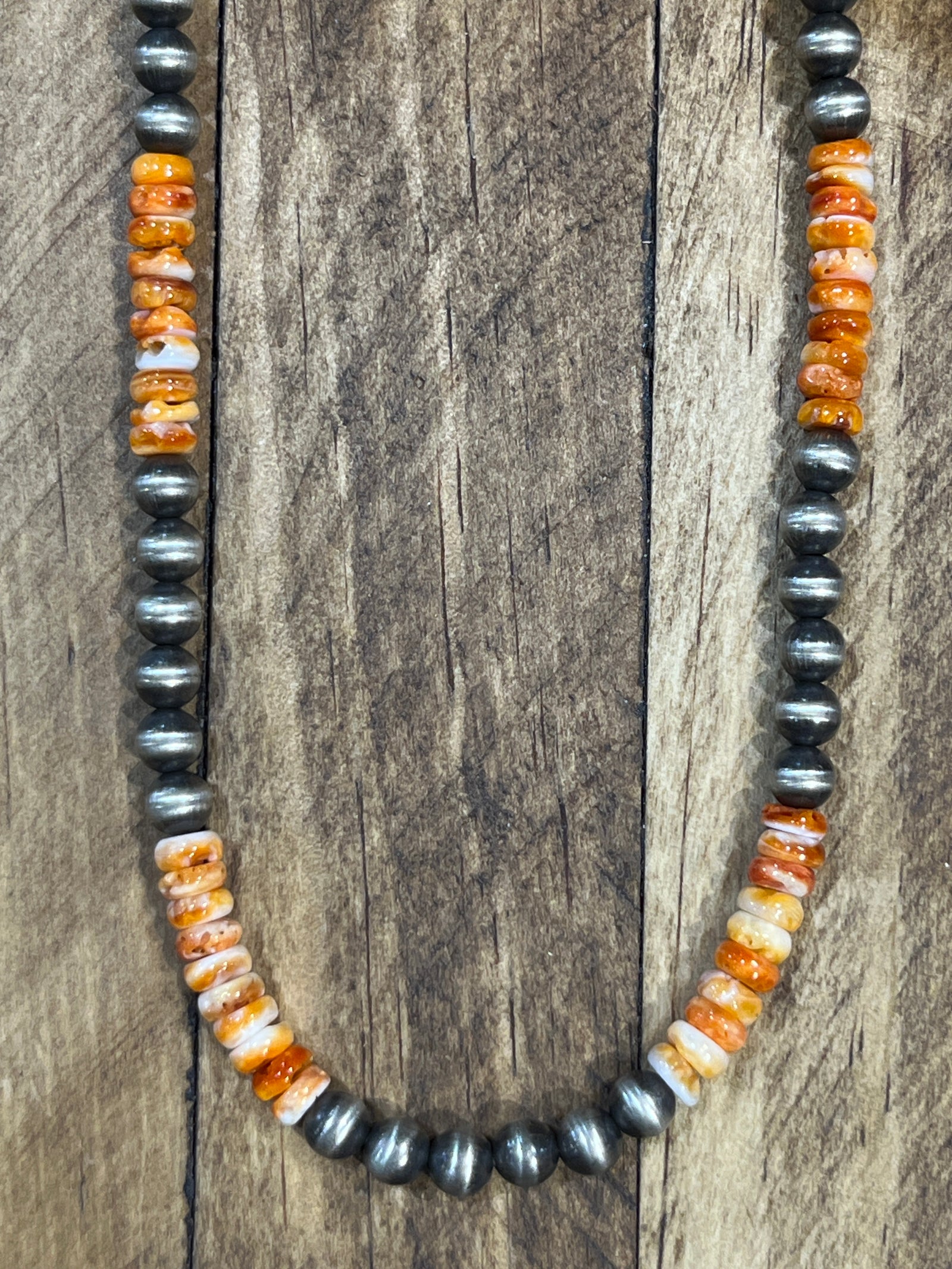 Brister 6mm Navajo Pearl & Orange Spiny Necklace - 19"