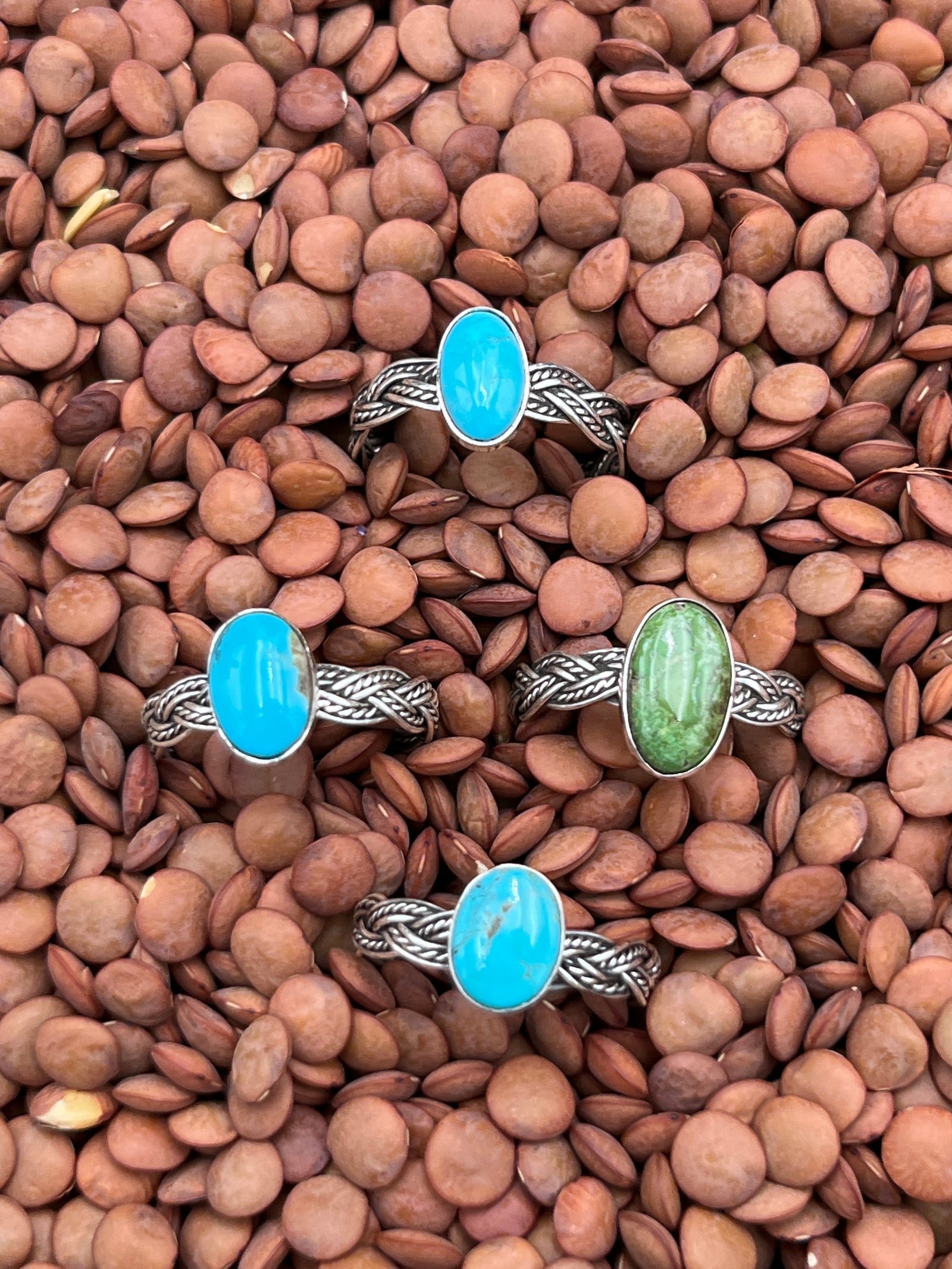 Randy Sterling Textured Braid Turquoise Ring - Size 8