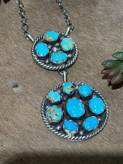 Gavin Turquoise Double Shield Necklace - 18"
