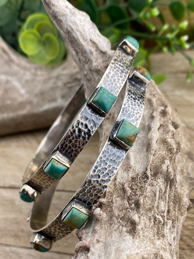 Hammered Sterling Turquoise Bangle