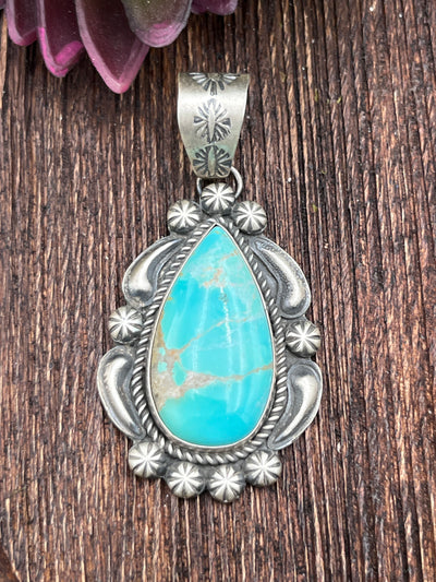 Bryson Kingman Turquoise Sterling Teardrop Pendants