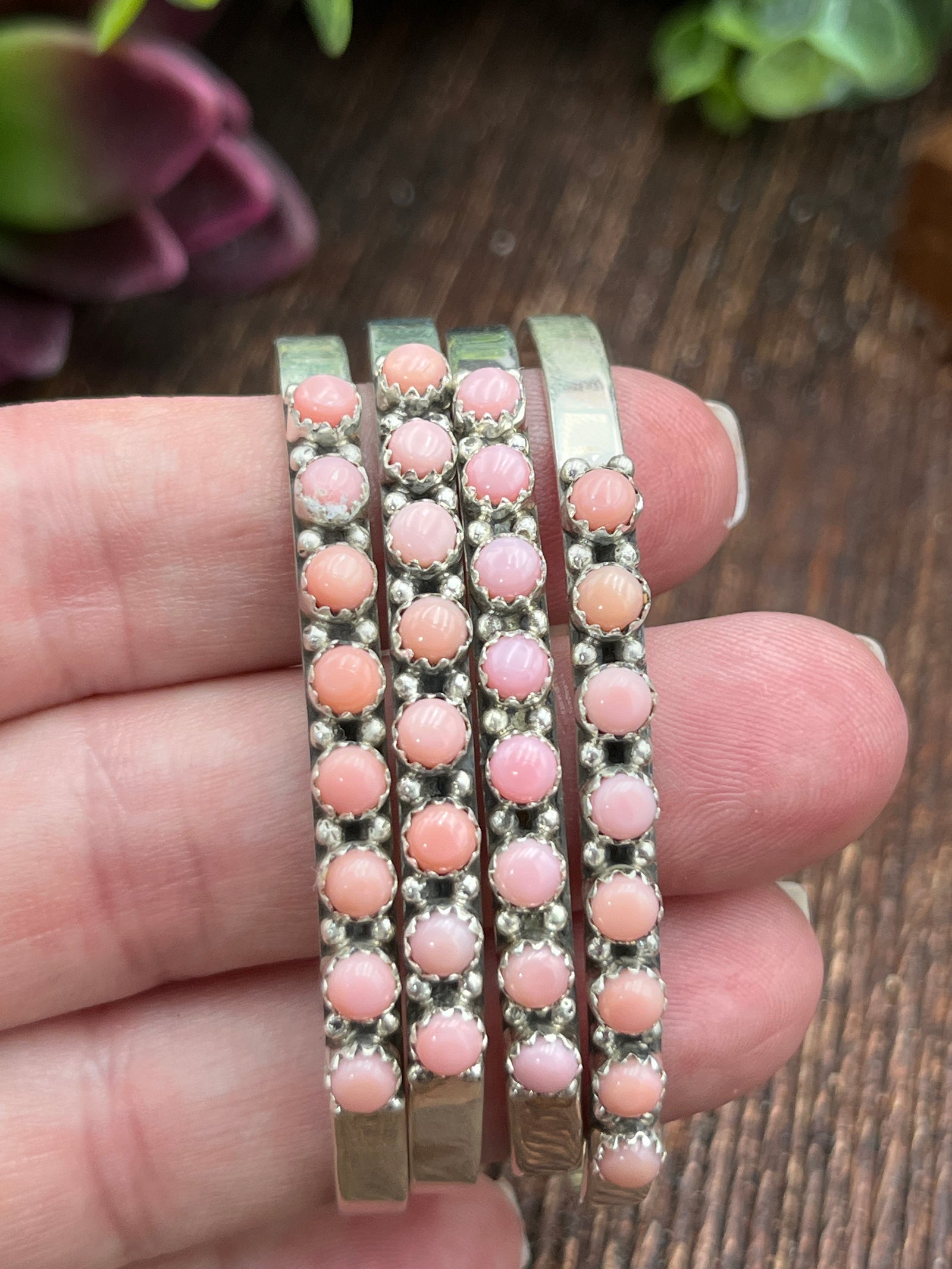 Bristol Pink Conch 8 Stone Slim Sterling Cuff