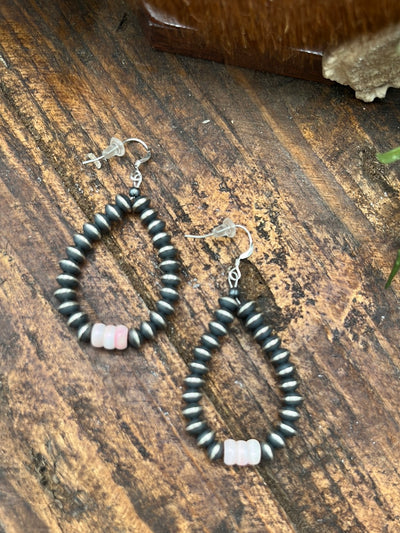 6mm Navajo Saucer Bead  Earrings with Pink Conch