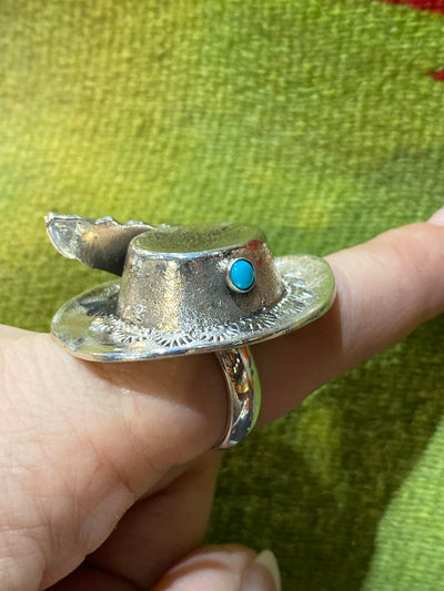 Feather in My Hat 3D Sterling Adjustable Ring - Turquoise
