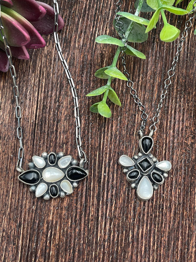 Langford Sterling Necklace With Pearl & Onyx Pendant - 18"