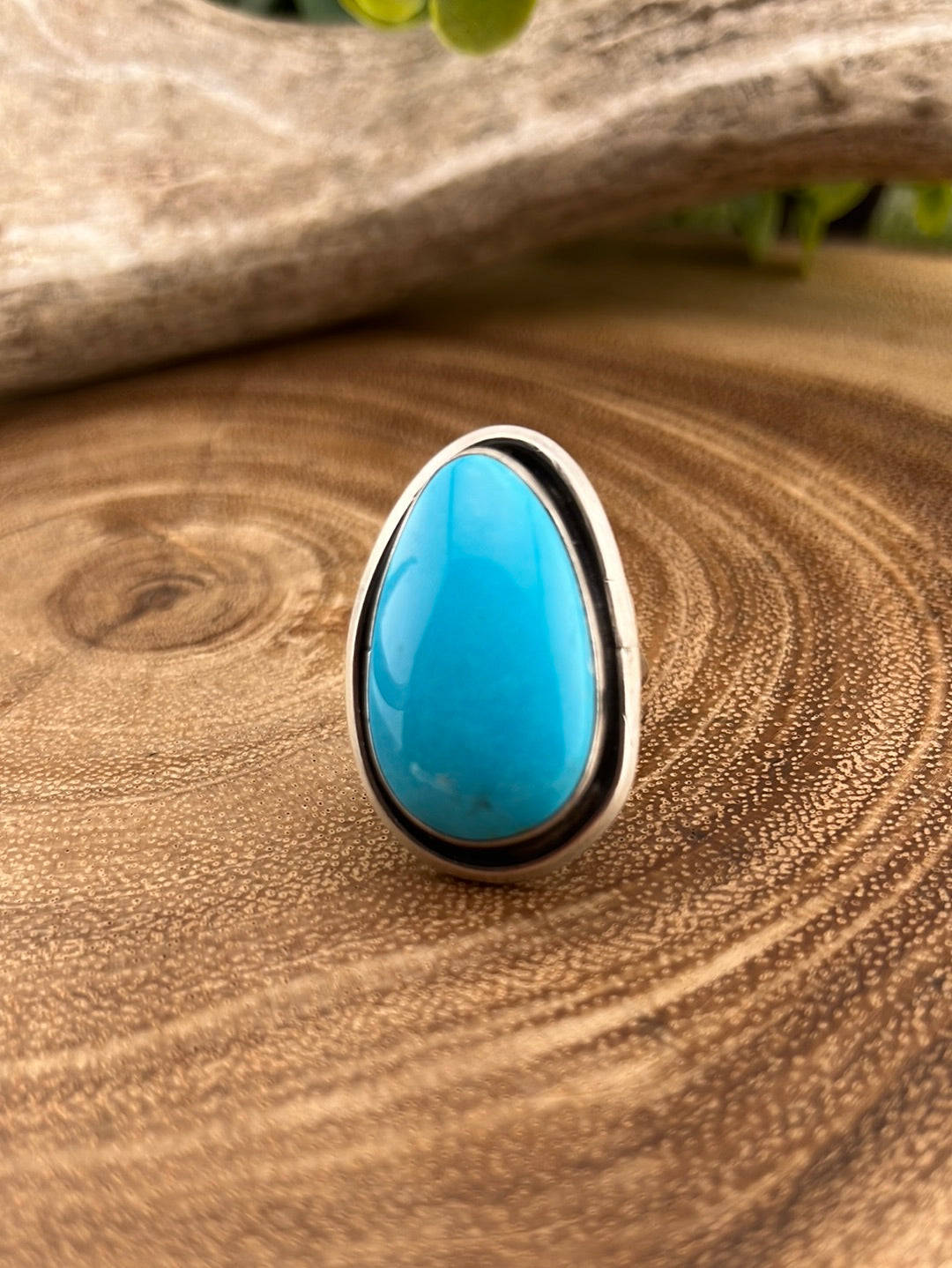 Great Sand Dunes Smooth Sterling Turquoise Teardrop Ring - 7.5