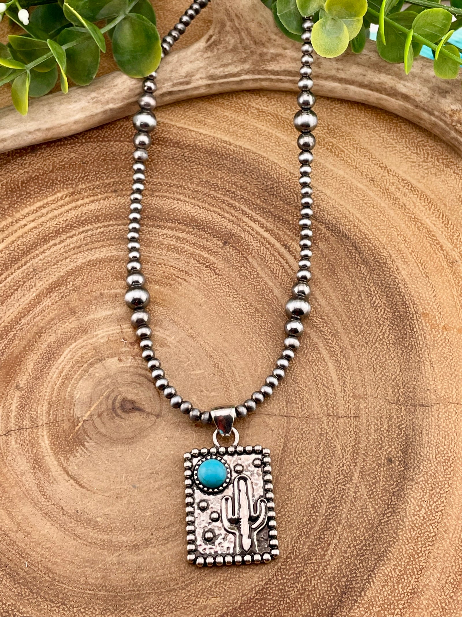 Crimson Fashion Cactus Scene Pendant Necklace