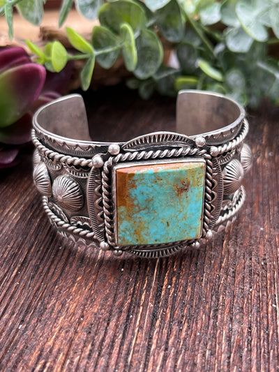 Nixon Wide Sterling Cuff With Square Turquoise Center