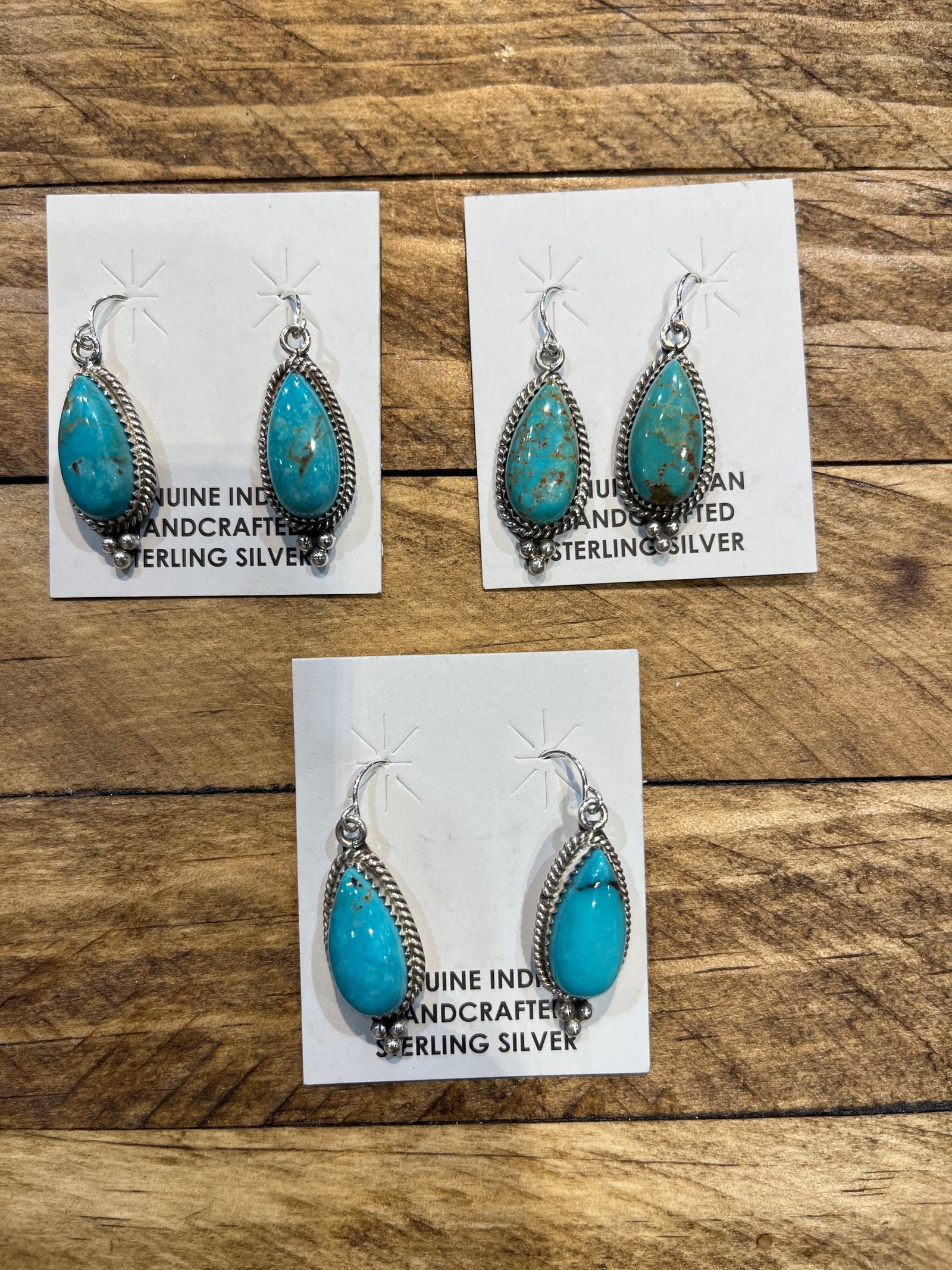 Willa Sterling Kingman Turquoise Teardrop Fish Hook Earrings - Triple Bead Drop