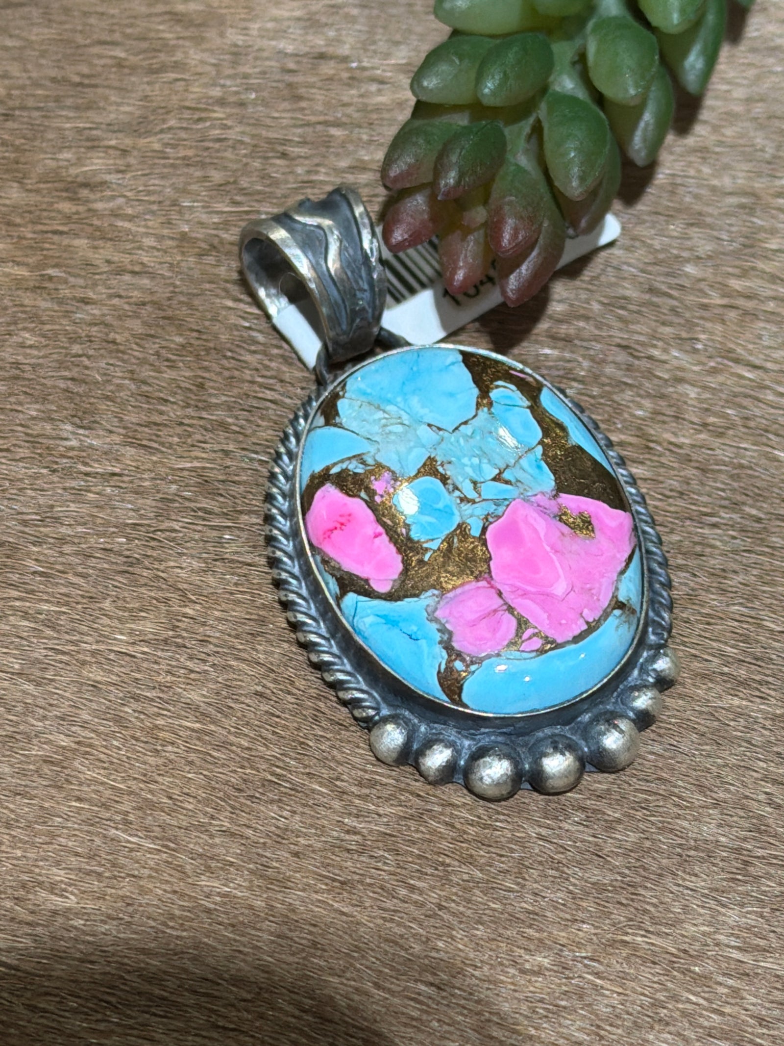 Moriah Cotton Candy Turquoise Sterling Oval Pendant