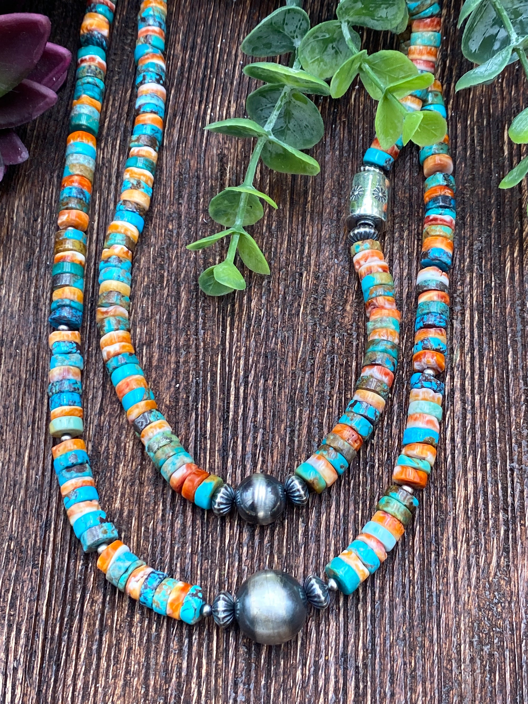 Copello Sterling Turquoise Spiny Mix Necklace With Navajo Center