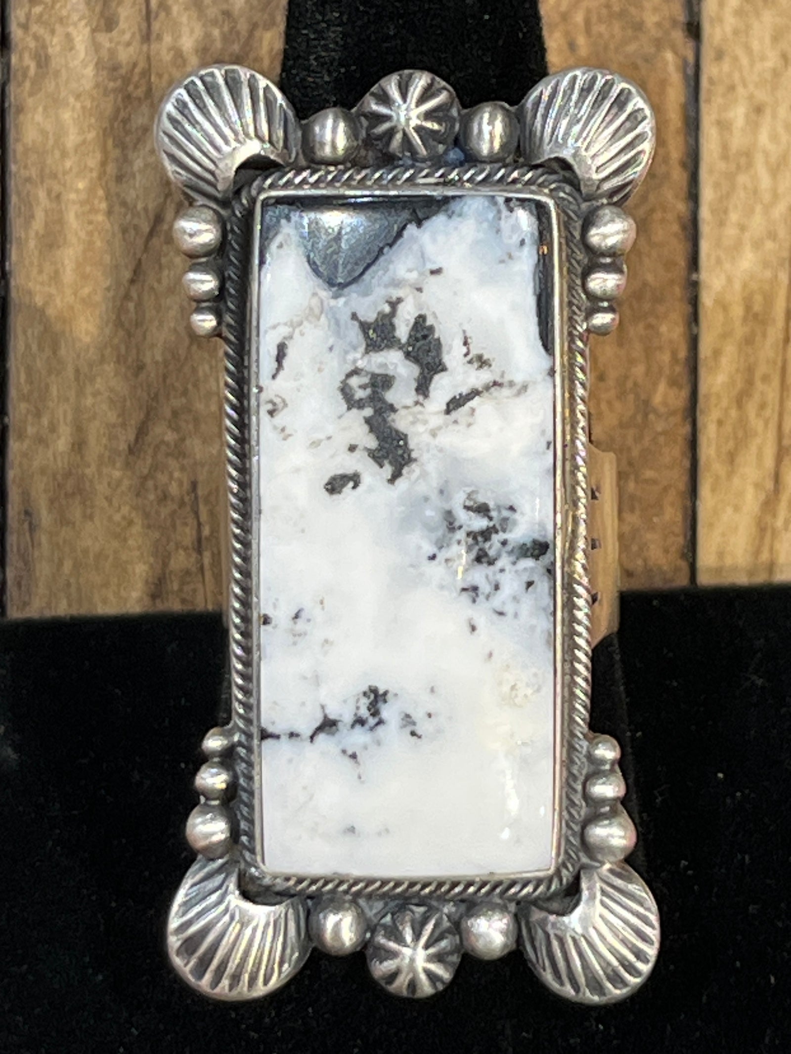 Keltey Sterling Framed White Buffalo Rectangle Ring - 8.5