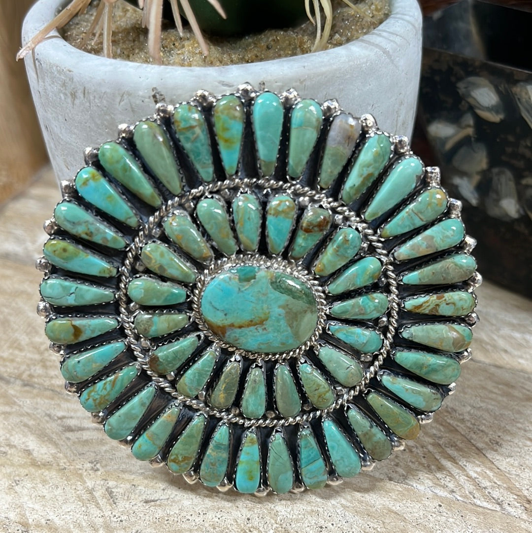 Zoe Sterling Turquoise Zuni Cluster Medallion Pin/Broach