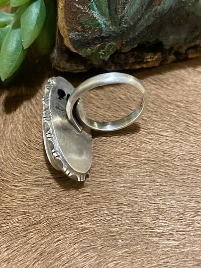 Ridgmar Sterling Framed White Buffalo Oval Ring - Adj