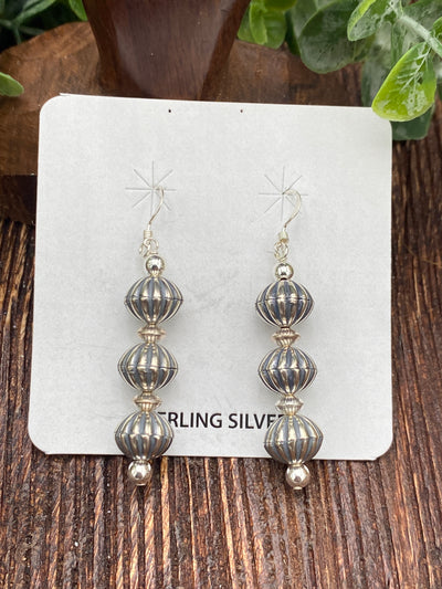 Highland Sterling Triple Stamped Bead Earrings - 2"