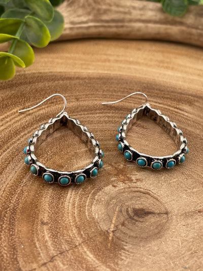 Monroe Open Teardrop Turquoise Earrings - 2"