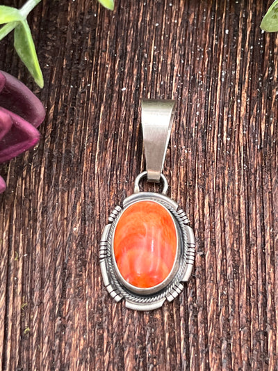 Modal Orange Spiny Sterling Oval Pendants