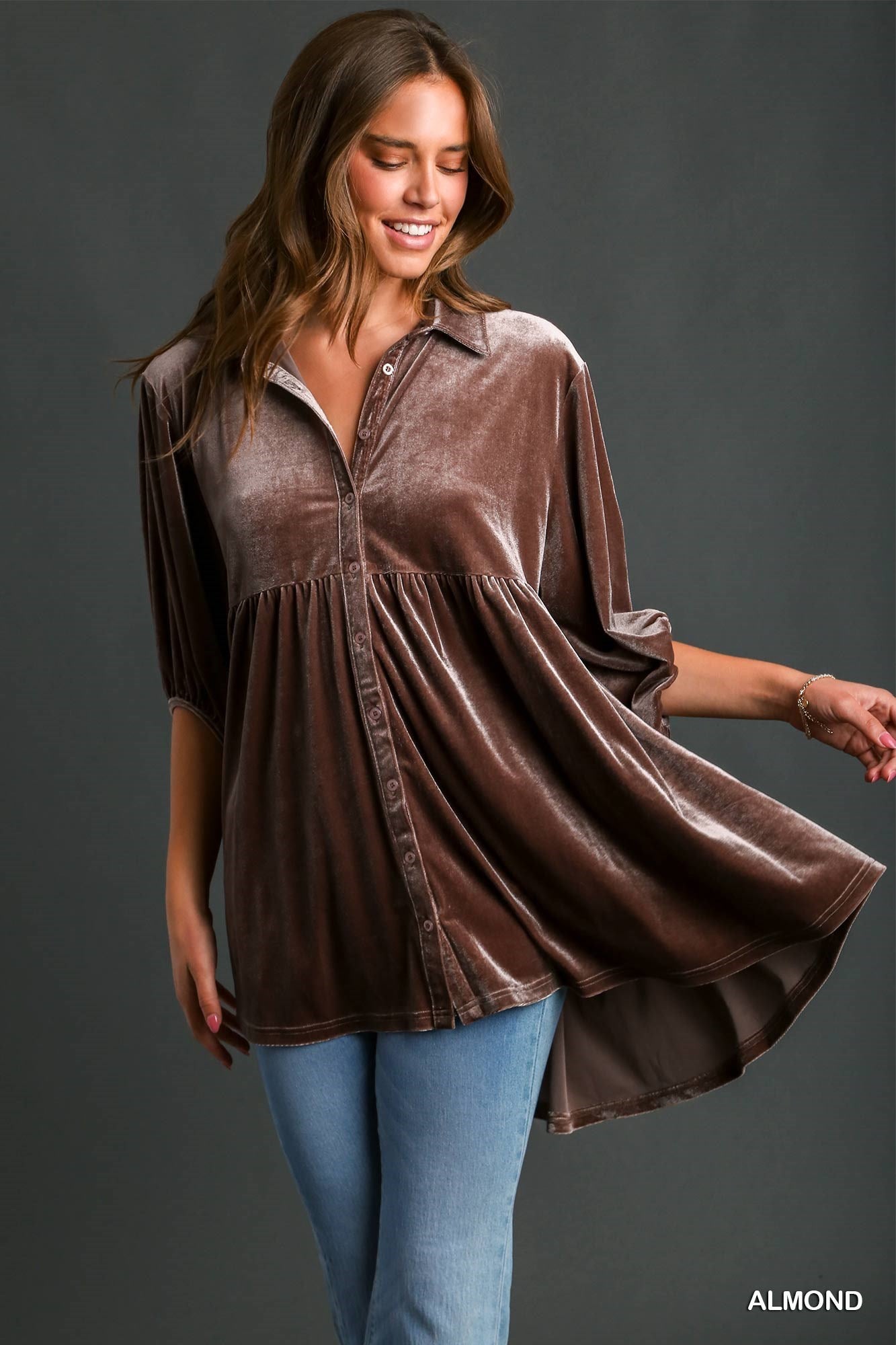 Molly Velvet 3/4 Sleeve Tunic Dress
