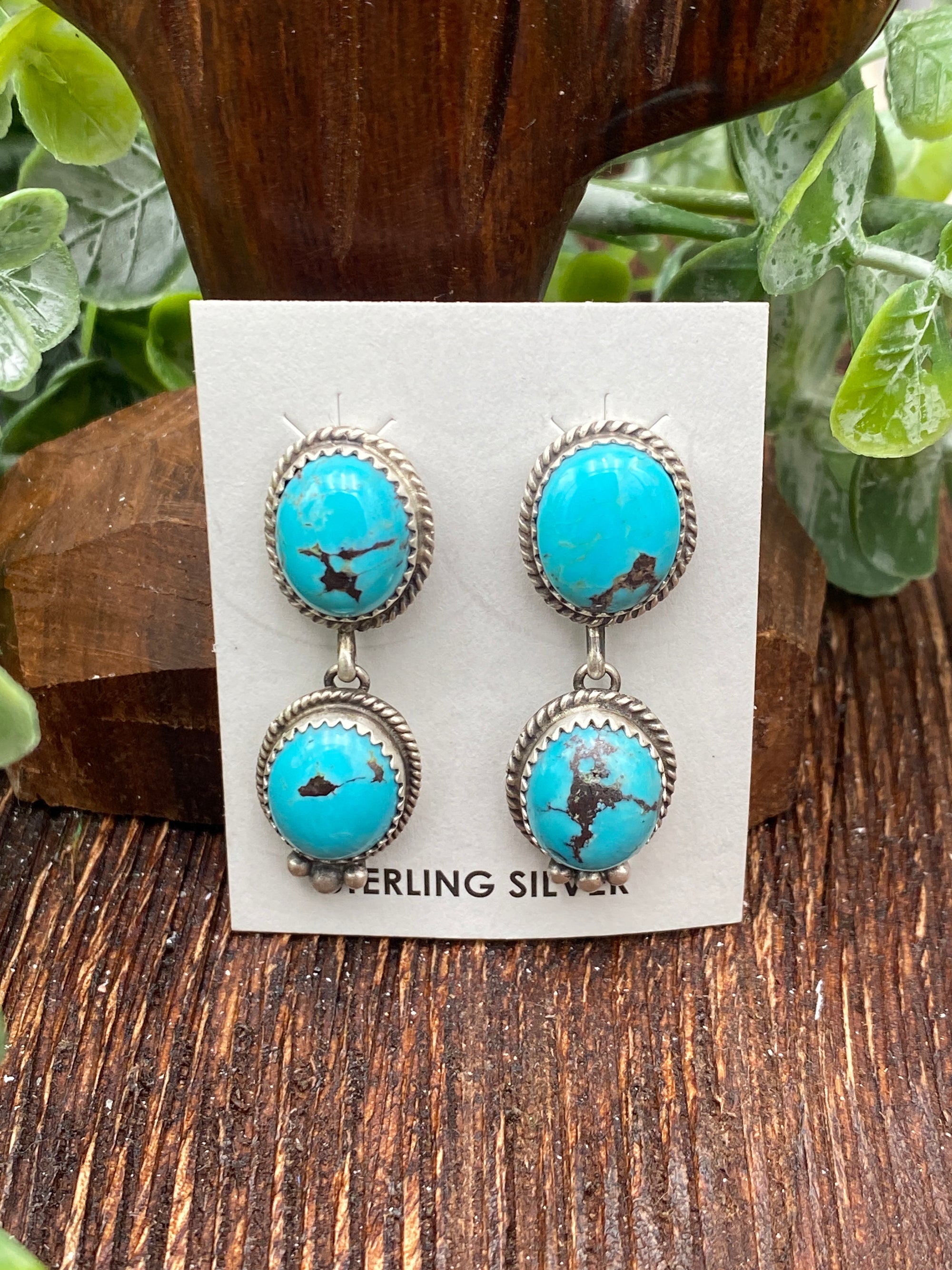 Anthony Double Stone Kingman Turquoise Drop Earrings - 1.5"