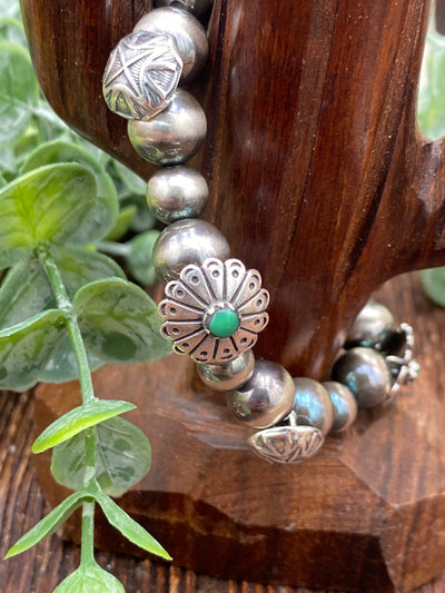 Aiken Stamped Shield & Decorative Bead Sterling Bracelet