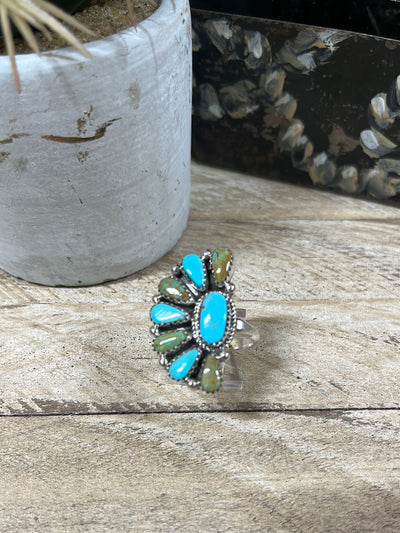 Badlands Half Fan Cluster Turquoise Ring - Adjustable