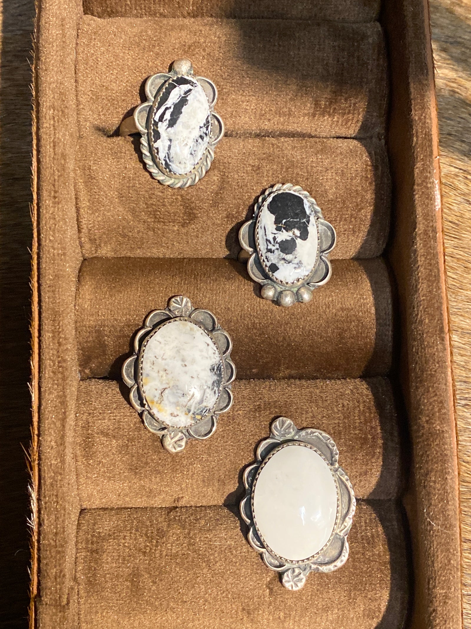 Dakota Silver and White Buffalo Ring -Adjustable