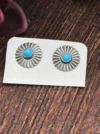 Leyden Center Stone Fan Concho Sterling Earring - .6"