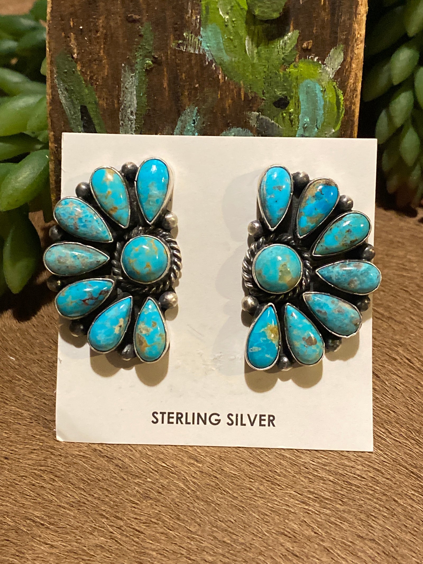 Hallmark Turquoise Round Center Half Circle Cluster Post Earrings - 1.5"