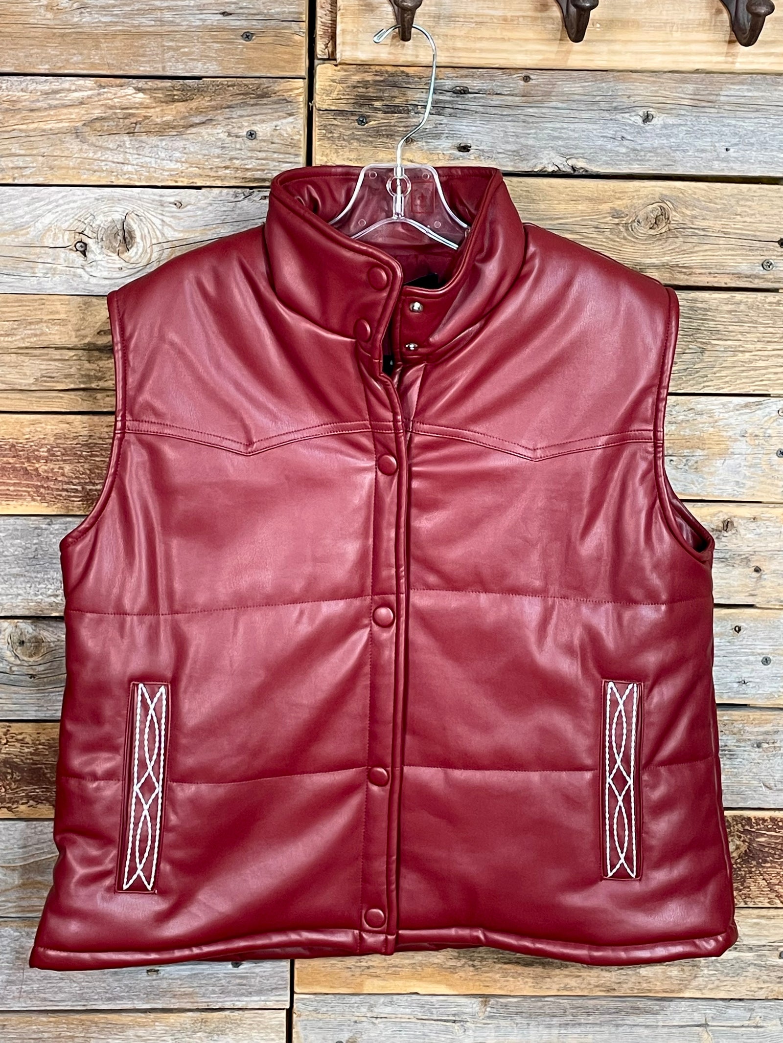 Boot Stitch Burgundy Quilted Leather Vest