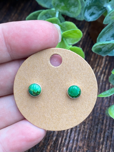 Carson Round 6mm Petite Stud Sterling Earrings - Green