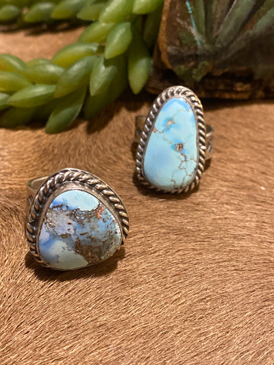 Montgomery Golden Hills Turquoise Single Stone Sterling Rings - Adjustable