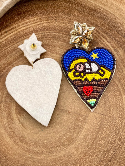 Rhinestone Star Nativity Heart Beaded Earrings